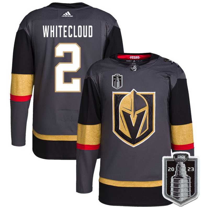 Men%27s Vegas Golden Knights #2 Zach Whitecloud Gray 2023 Stanley Cup Final Stitched Jersey Dzhi->vegas golden knights->NHL Jersey